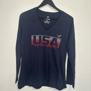 Fanatics USA “Go for Gold” Navy Long Sleeve V-Neck – Size Medium